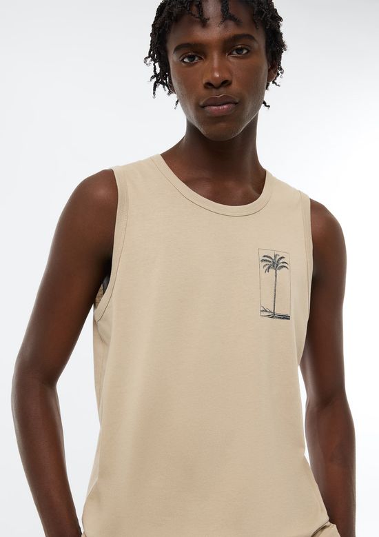 Foto do produto: Regata Básica Masculina Regular Com Estampa - Bege