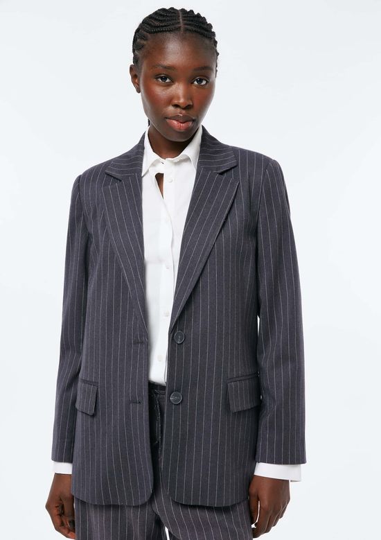 Foto do produto: Blazer Feminino Risca De Giz Fio Tinto - Cinza