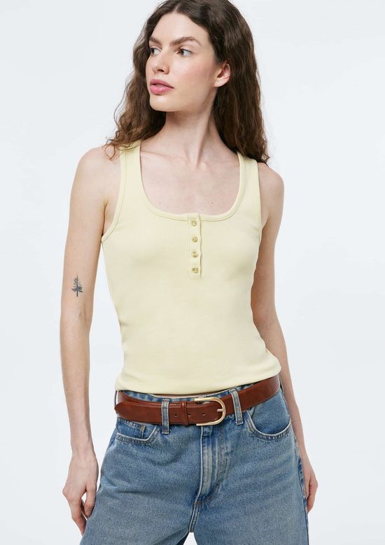 Foto do produto: Regata Feminina Canelada Com Botões - Amarelo