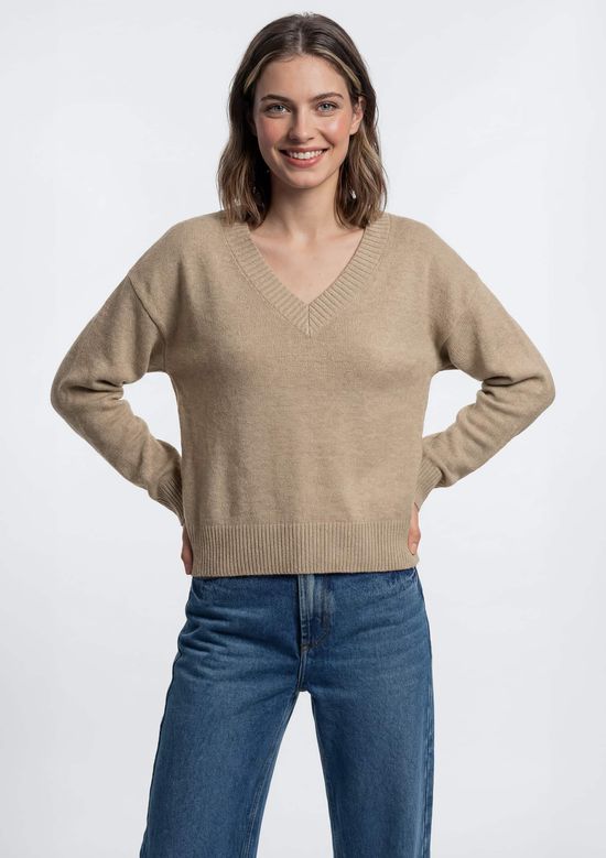 Foto do produto: Blusão Feminino Decote V Em Tricô - Bege