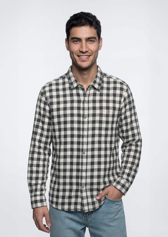 Foto do produto: Camisa Masculina Regular em Fio Tinto Quadriculado - Preto