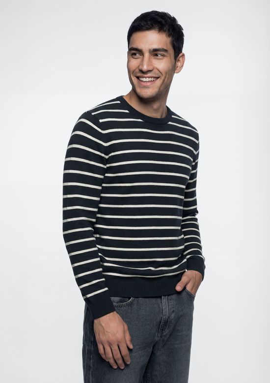 Foto do produto: Blusão Básico Masculino Listrado Em Tricô - Azul