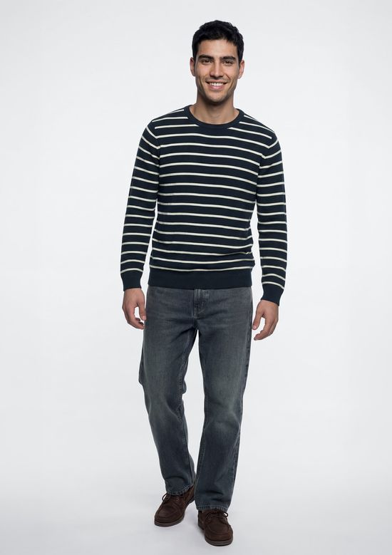Foto do produto: Blusão Básico Masculino Listrado Em Tricô - Azul