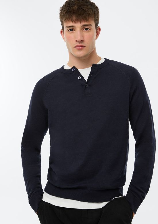 Foto do produto: Camisa Masculina Henley Em Tricô - Azul