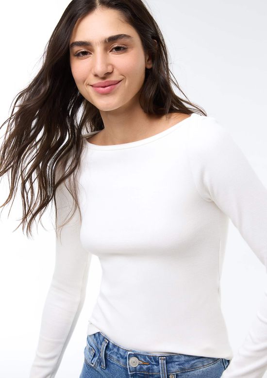 Foto do produto: Blusa Feminina Manga Longa Com Elastano - Off white
