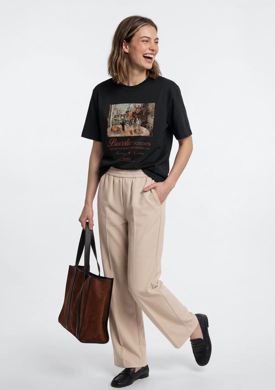 Foto do produto: Calça Feminina Reta Em Tecido - Bege