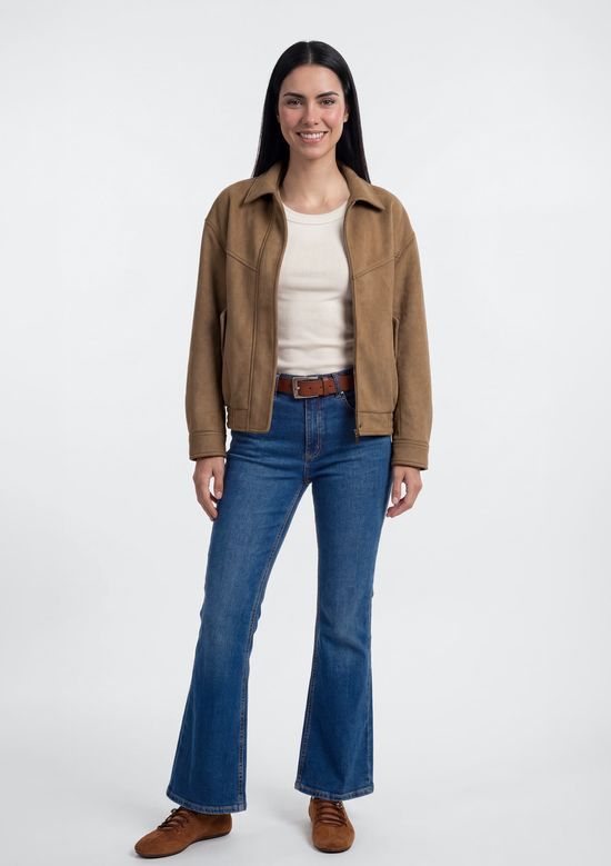 Foto do produto: Jaqueta Feminina Bomber Em Suede - Bege
