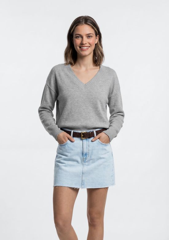 Foto do produto: Blusão Feminino Decote V Em Tricô - Cinza