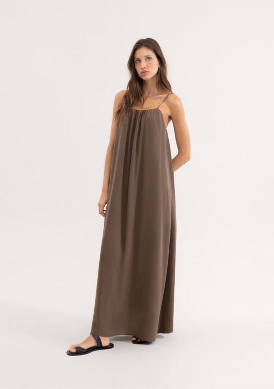 Foto do produto: Vestido Midi Evasê Em Tecido Creponado - Marrom