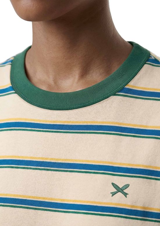 Foto do produto: Camiseta Feminina Listrada Com Bordado Drop Brasil - Creme