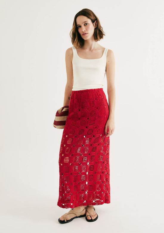 Foto do produto: Saia Midi Cintura Média Em Crochê - Vermelho