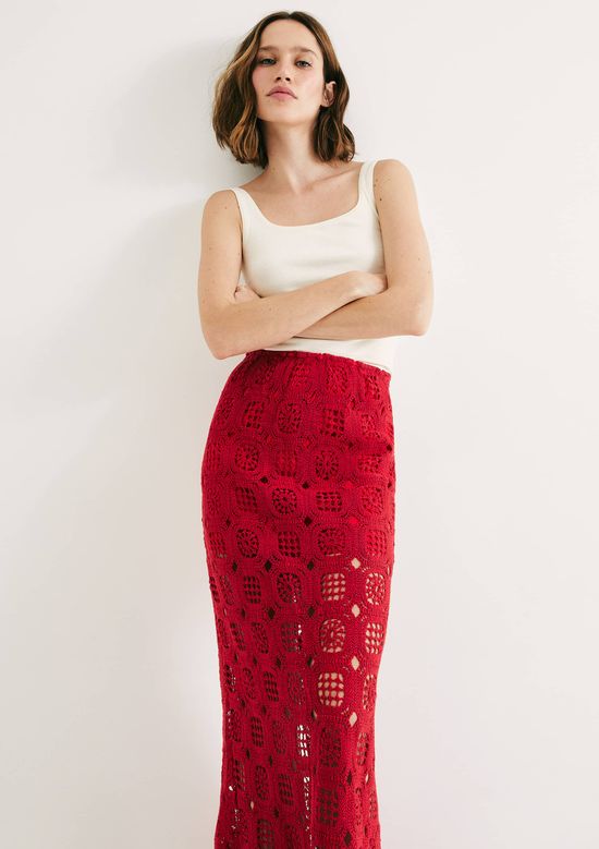 Foto do produto: Saia Midi Cintura Média Em Crochê - Vermelho