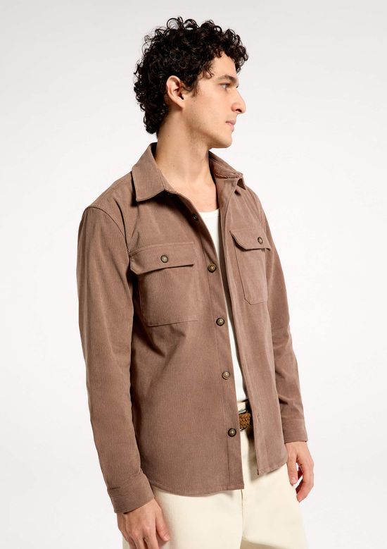 Foto do produto: Camisa Overshirt Masculina Manga Longa Em Veludo Cotelê - Marrom