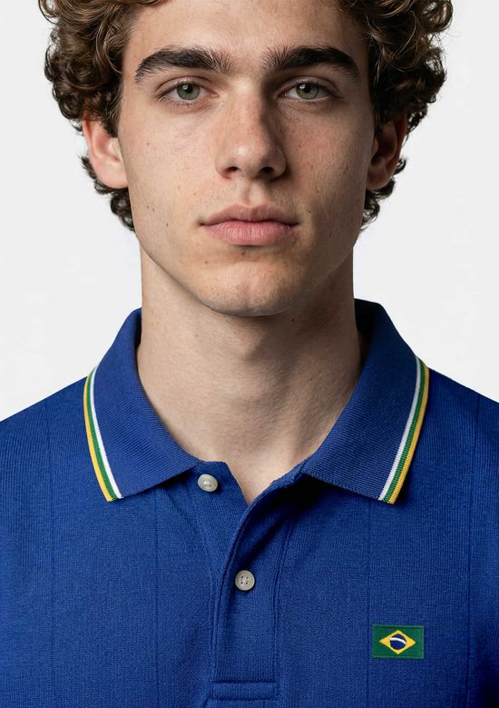 Foto do produto: Polo Masculina Esportiva Com Patch Drop Brasil - Azul