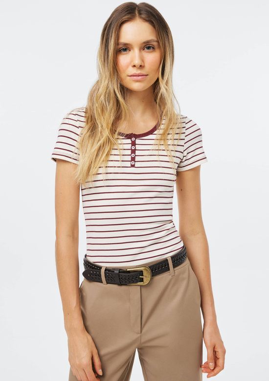 Foto do produto: Blusa Feminina Listrada Com Peitilho - Vermelho