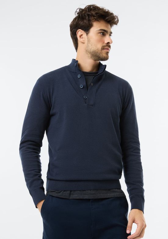 Foto do produto: Blusão Masculino Gola Alta Em Tricô - Azul