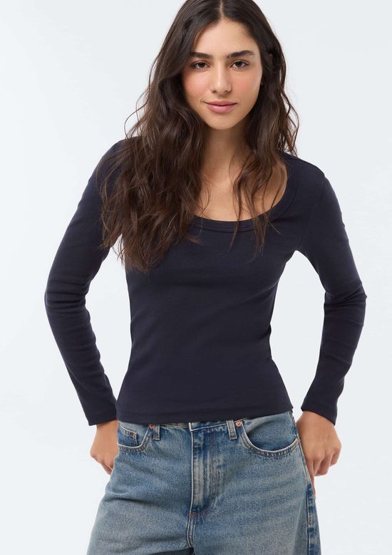 Foto do produto: Blusa Feminina Manga Longa Com Elastano - Azul