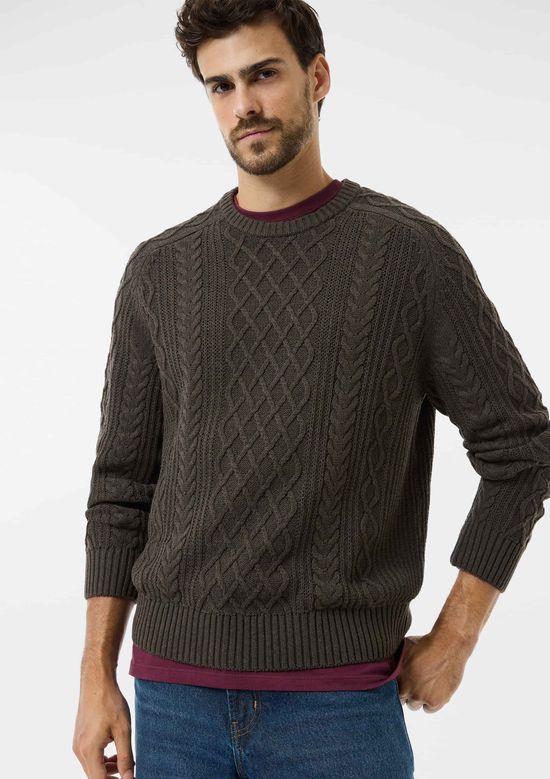Foto do produto: Blusão Masculino Em Tricô Trançado - Marrom