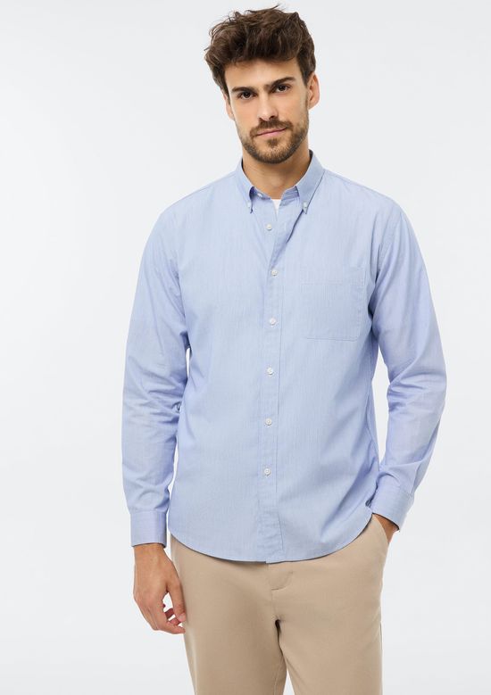 Foto do produto: Camisa Masculina Oxford Manga Longa - Azul