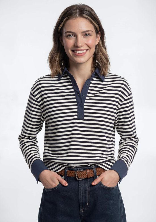 Foto do produto: Blusão Polo Feminino Fio Tinto Listrado - Preto