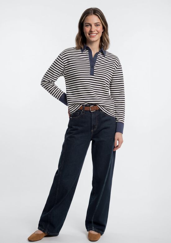 Foto do produto: Blusão Polo Feminino Fio Tinto Listrado - Preto