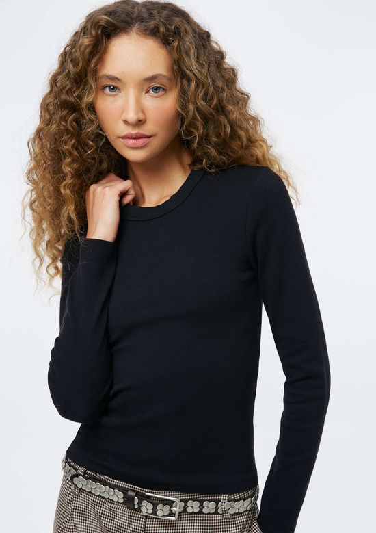 Foto do produto: Blusa Feminina Manga Longa Com Elastano - Preto