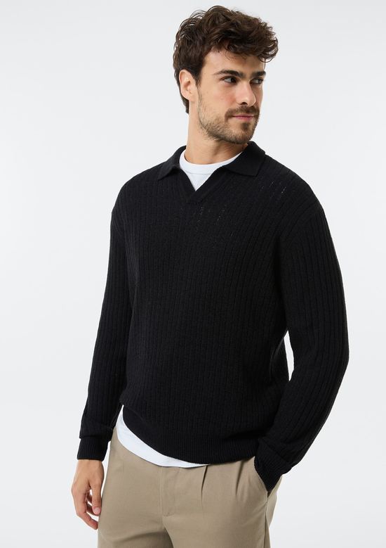 Foto do produto: Blusão Masculino Em Tricô Canelado - Preto