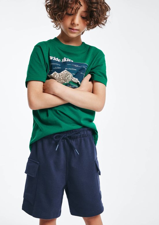 Foto do produto: Bermuda De Moletom Infantil Menino Cargo - Azul