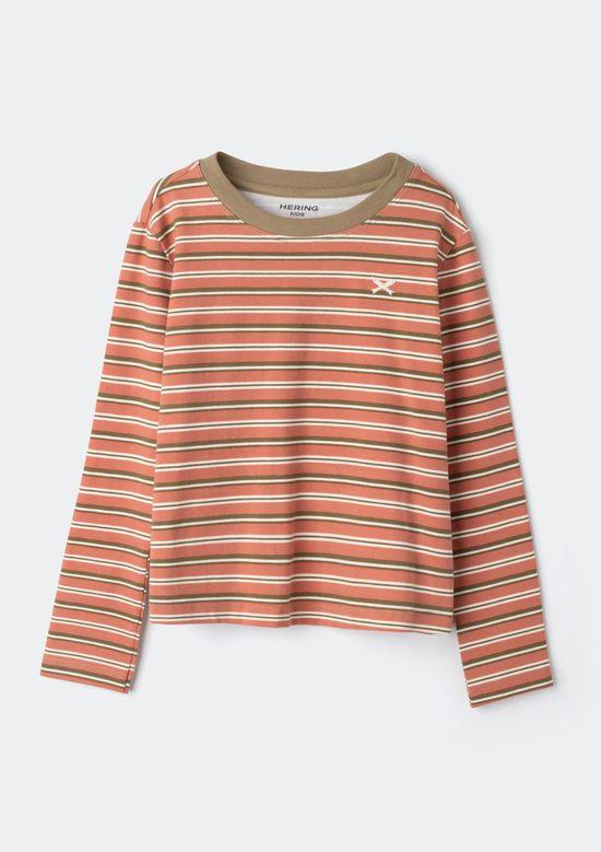 Foto do produto: Blusa Infantil Menina Manga Longa Listrada Com Bordado - Marrom