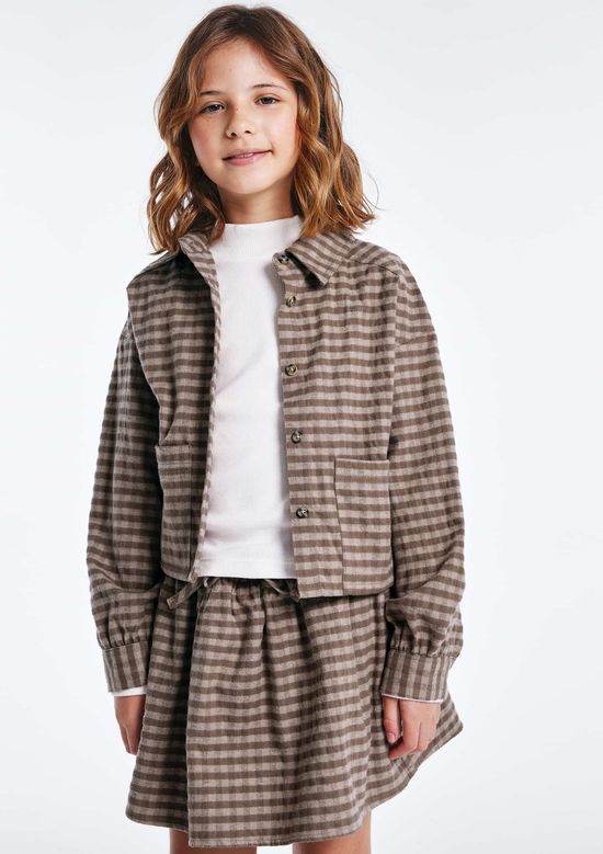 Foto do produto: Camisa Infantil Menina Xadrez - Marrom