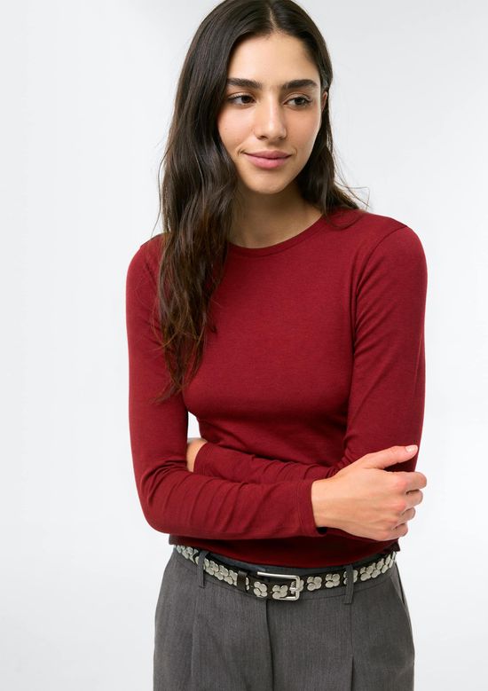 Foto do produto: Blusa Básica Feminina Manga Longa Slim - Vinho