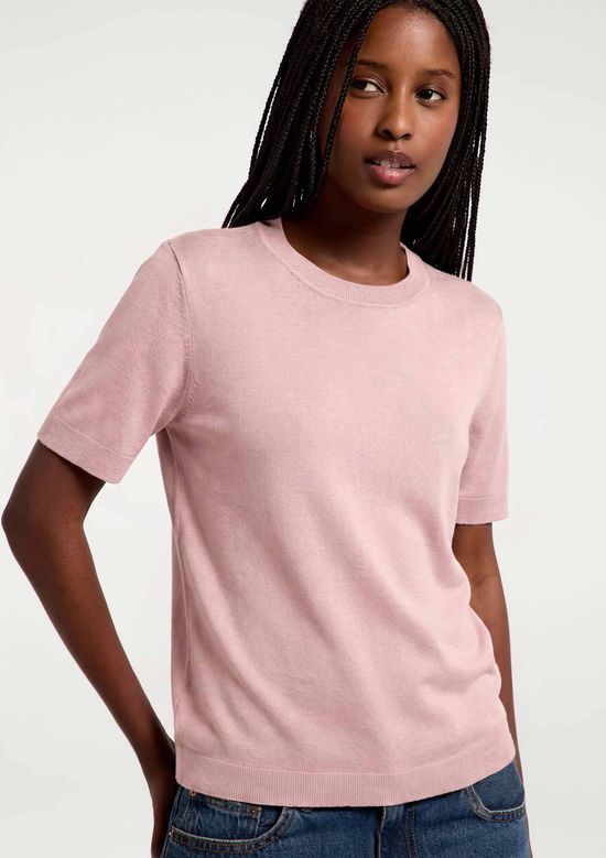 Foto do produto: Blusa Feminina Manga Curta Em Tricô Leve - Rosa