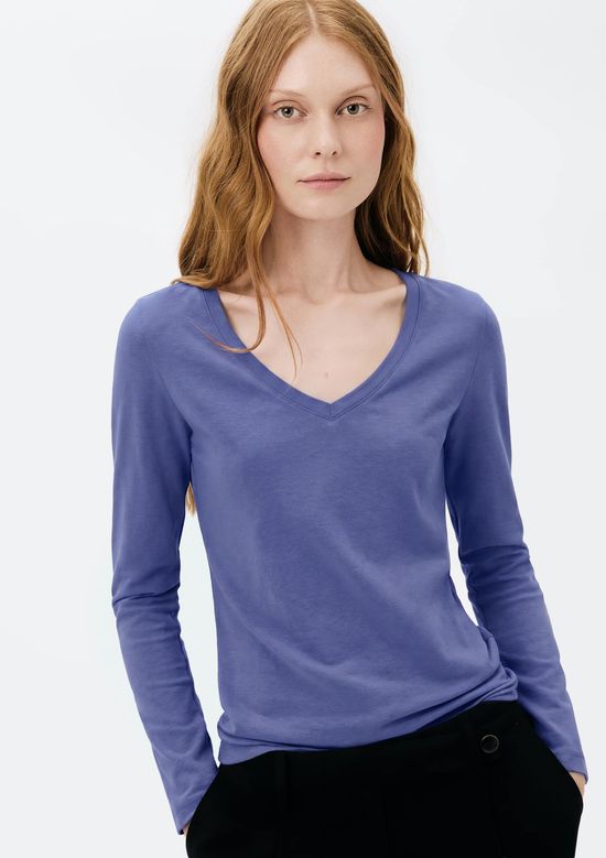 Foto do produto: Blusa Básica Feminina Manga Longa Slim Decote V - Azul