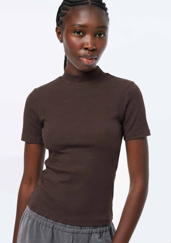 Foto do produto: Blusa Feminina Gola Alta Em Ribana Canelada - Marrom