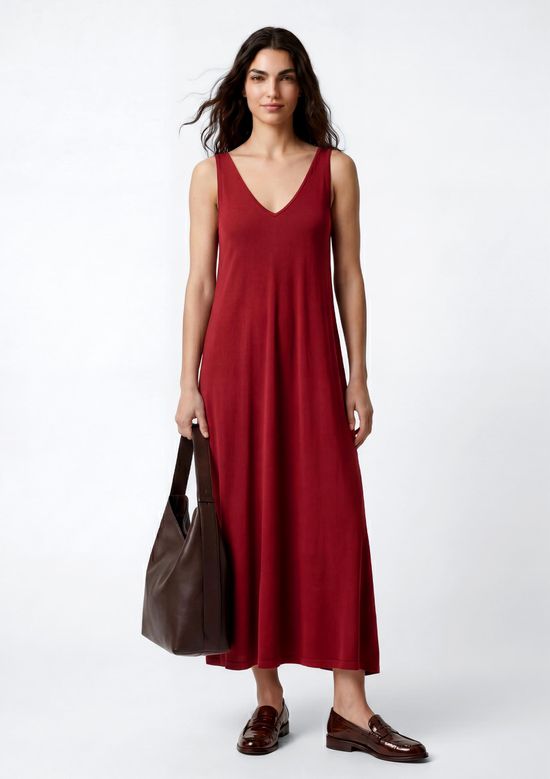Foto do produto: Vestido Midi Evasê Com Elastano - Vermelho