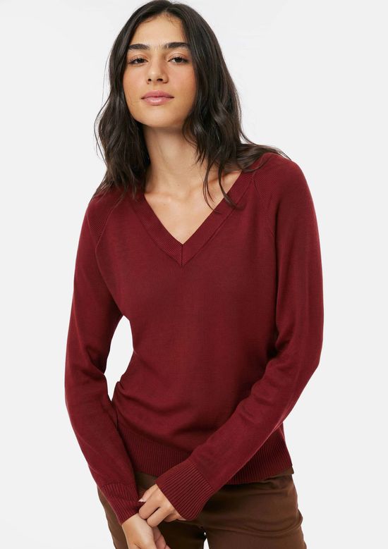 Foto do produto: Blusão Feminino Decote V Em Tricô - Vermelho