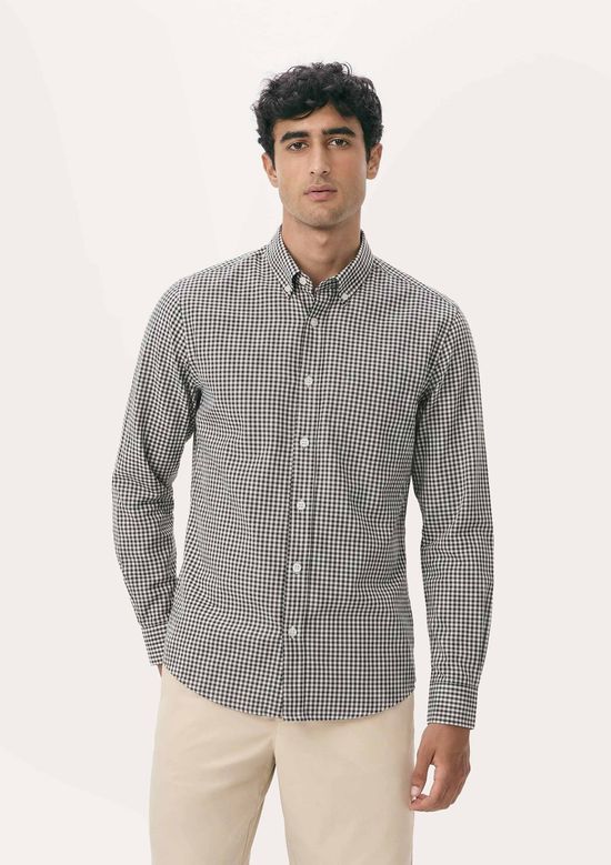Foto do produto: Camisa Básica Masculina Manga Longa Slim Xadrez - Azul