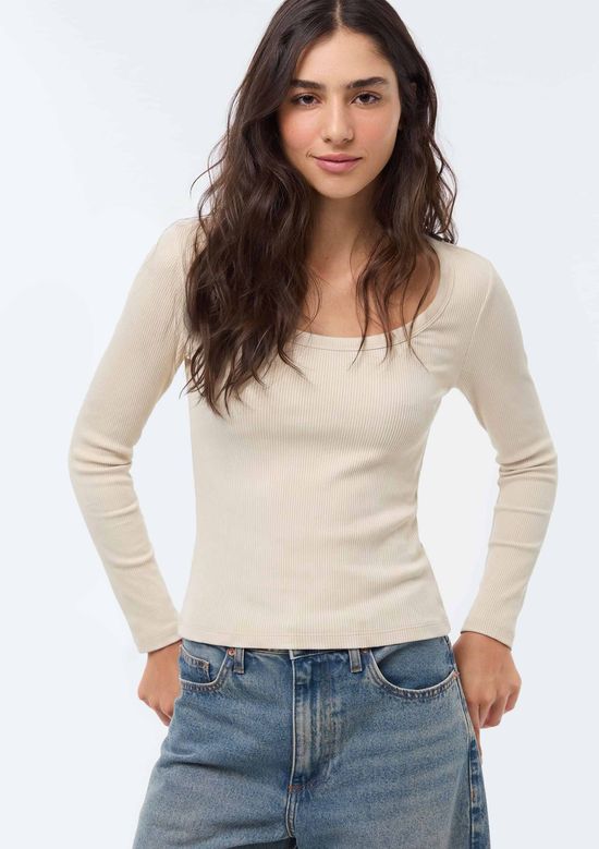 Foto do produto: Blusa Feminina Manga Longa Com Elastano - Creme