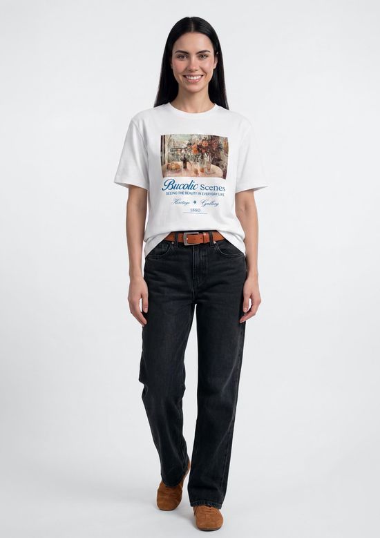 Foto do produto: Blusa Feminina Manga Curta Estampada - Off white
