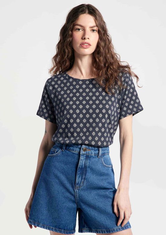 Foto do produto: Blusa Feminina Manga Curta Estampada - Azul