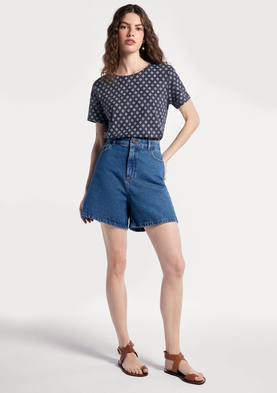 Foto do produto: Blusa Feminina Manga Curta Estampada - Azul