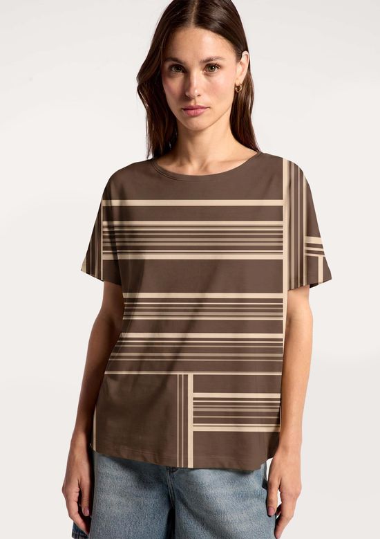 Foto do produto: Blusa Feminina Manga Curta Estampada - Marrom