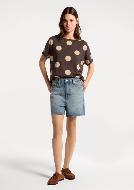 Foto do produto: Blusa Feminina Manga Curta Estampada - Marrom