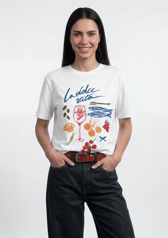 Foto do produto: Blusa Feminina Manga Curta Estampada - Off white