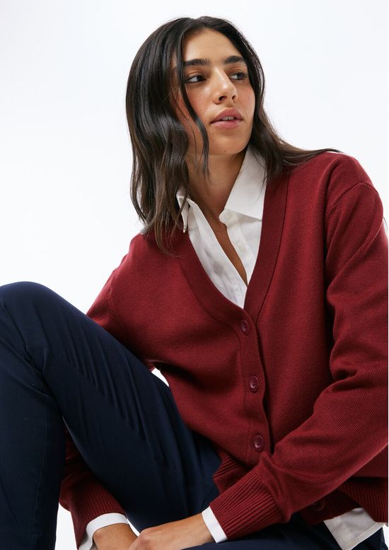 Foto do produto: Cardigan Feminino Decote V Em Tricô - Vermelho