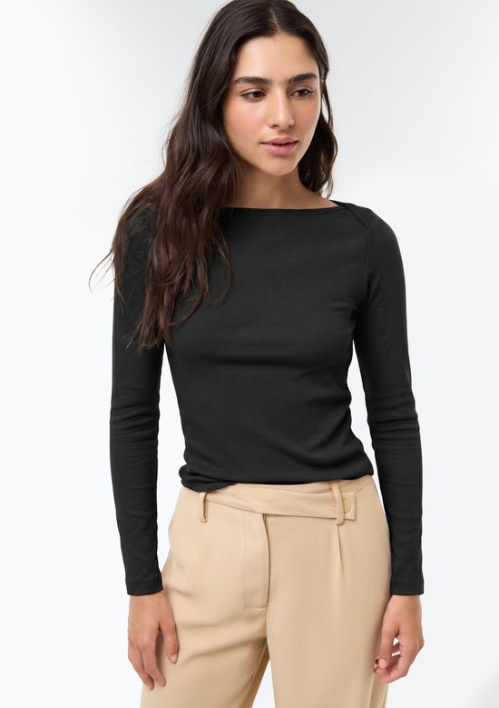 Foto do produto: Blusa Feminina Manga Longa Com Elastano - Preto