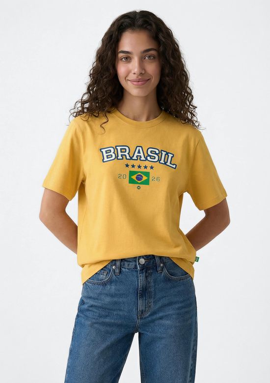 Foto do produto: Camiseta Feminina Com Estampa Drop Brasil - Amarelo