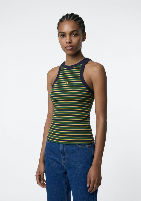 Foto do produto: Regata Feminina Listrada Com Bordado Drop Brasil - Azul