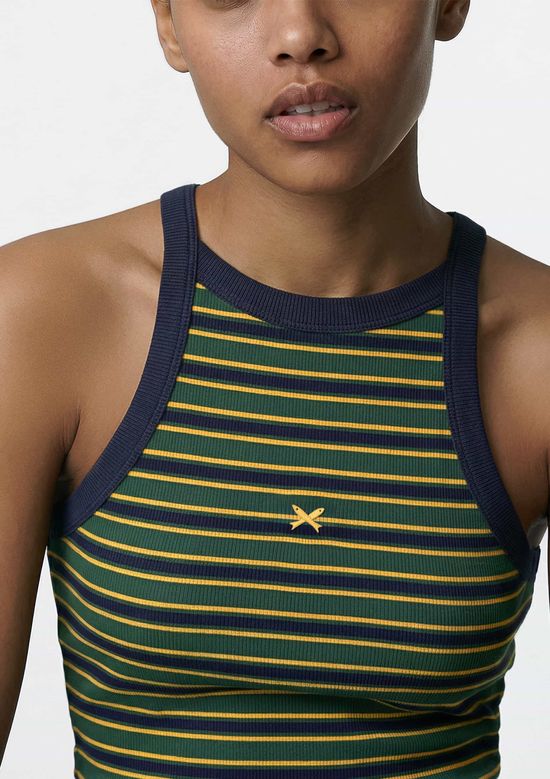 Foto do produto: Regata Feminina Listrada Com Bordado Drop Brasil - Azul