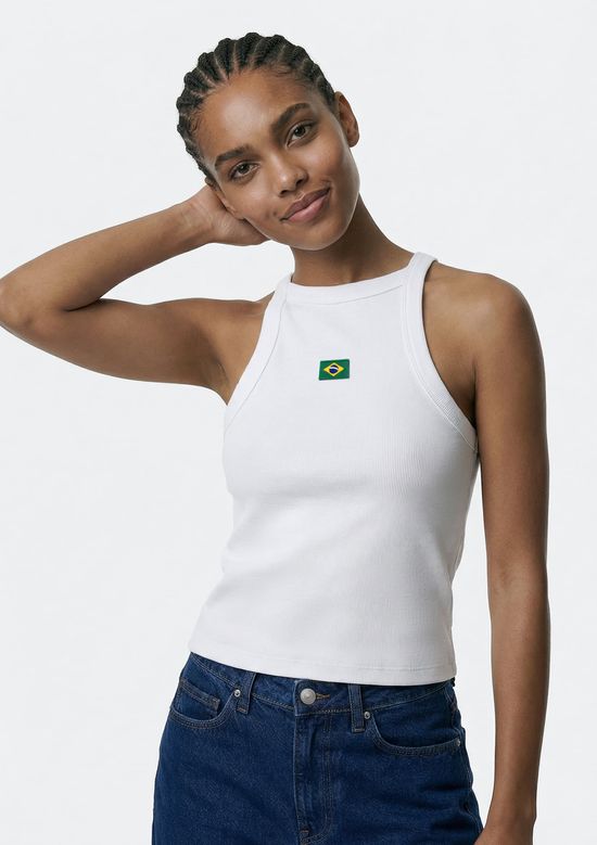 Foto do produto: Regata Feminina Halter Neck Com Patch Drop Brasil - Off white